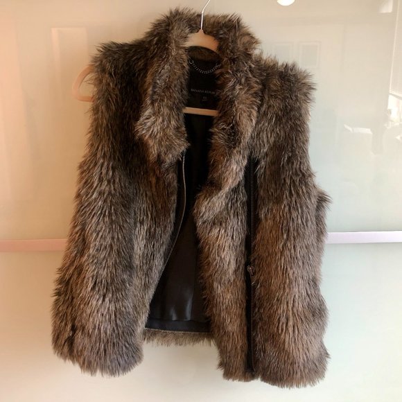 Luxe brown faux fur vest with asymmetric zipper - Picture 3 of 7